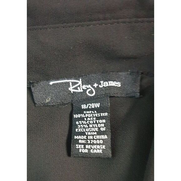 Riley+James Womens Plus Lace Back Button-Down Shirt 18/20W Black Chic Office Y2K - Picture 6 of 7